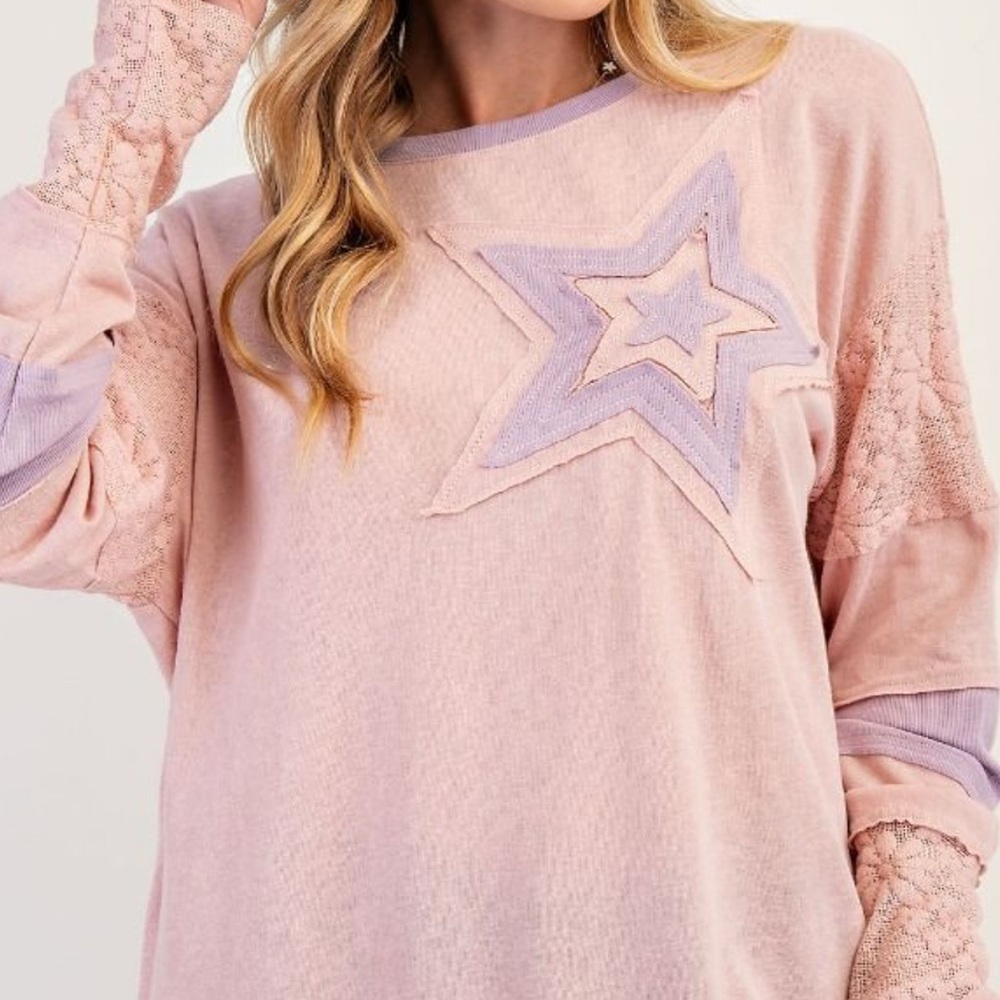 Easel Pink Oversized Long Sleeve Tee Shirt